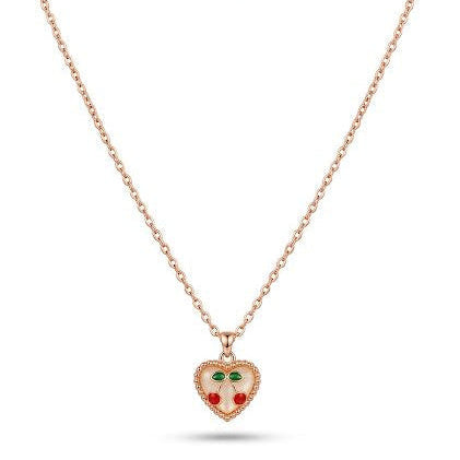 Rose Gold Heart Pendant Necklace with Cherry