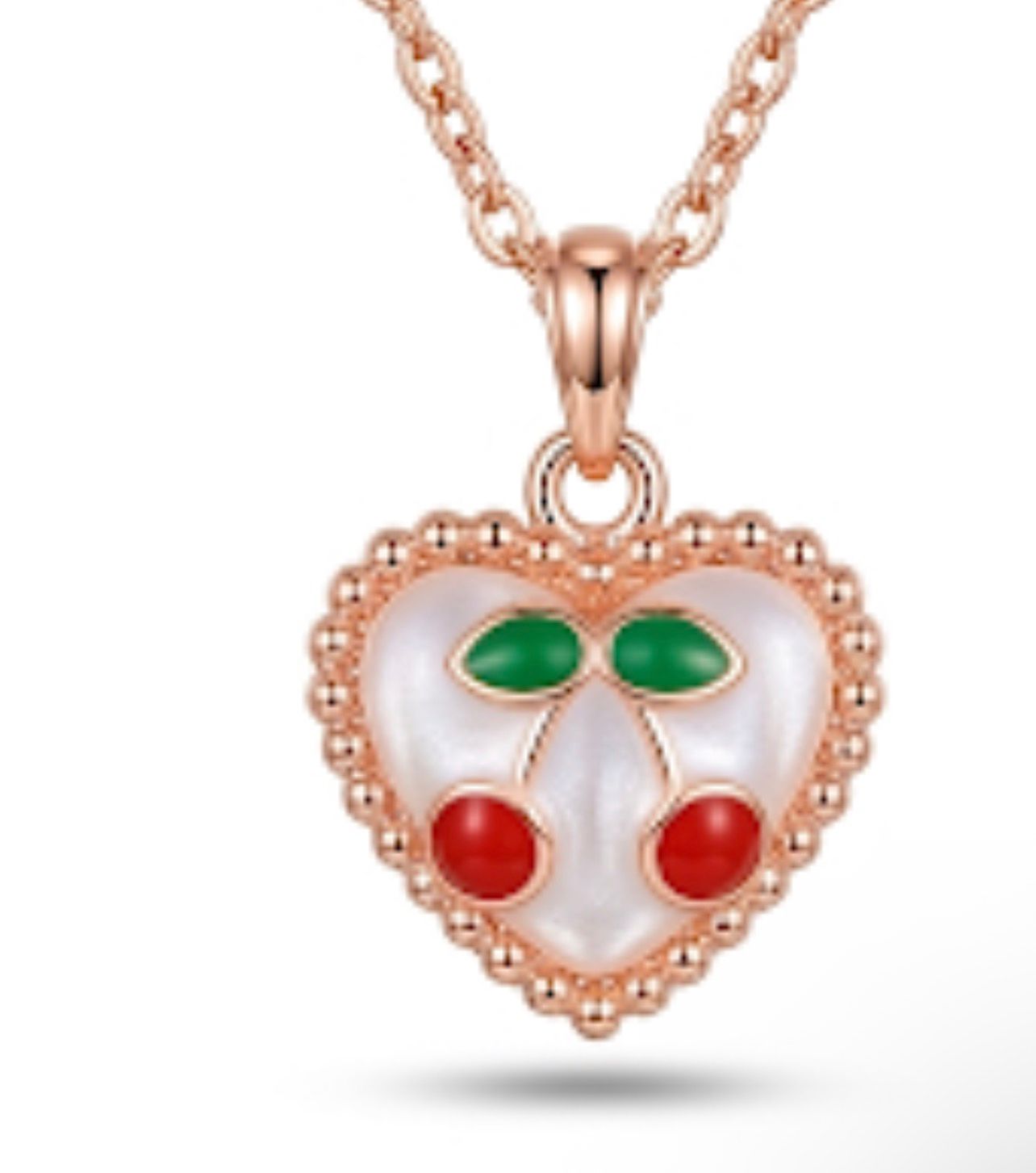 Rose Gold Heart Pendant Necklace with Cherry