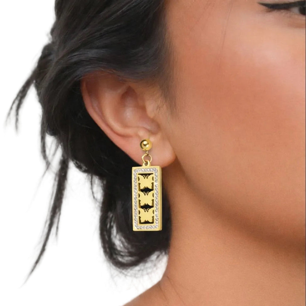Butterfly Motif Rectangular Dangle Earrings