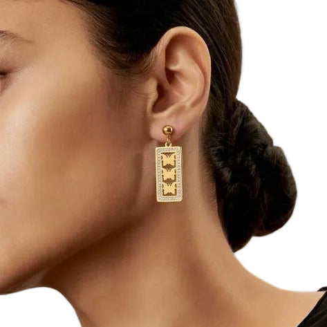 Butterfly Motif Rectangular Dangle Earrings