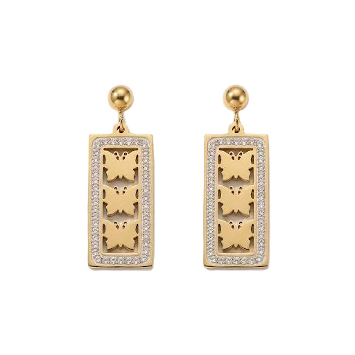Butterfly Motif Rectangular Dangle Earrings