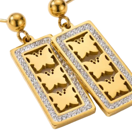 Butterfly Motif Rectangular Dangle Earrings