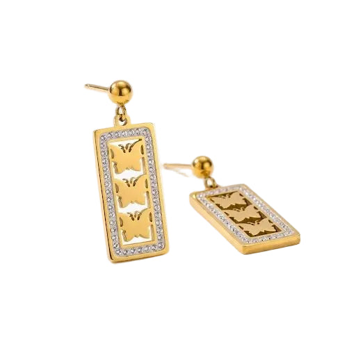 Butterfly Motif Rectangular Dangle Earrings