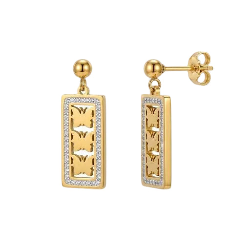 Butterfly Motif Rectangular Dangle Earrings
