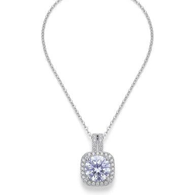 Sliver Square Halo Pendant Necklace