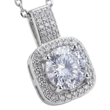 Sliver Square Halo Pendant Necklace