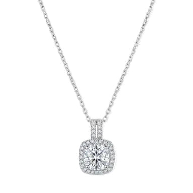 Sliver Square Halo Pendant Necklace