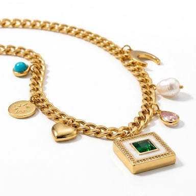 Multi-Charm Statement Piece Necklace