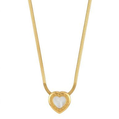 White Elegant Heart Pendant Necklace With Herringbone Chain