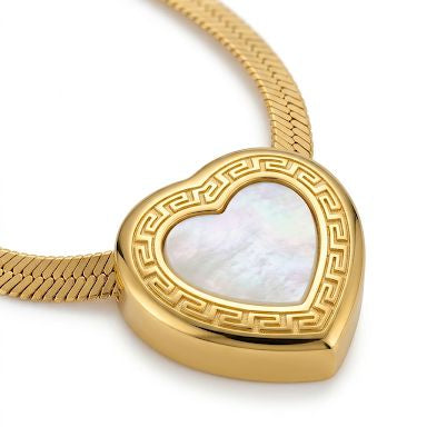 White Elegant Heart Pendant Necklace With Herringbone Chain