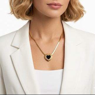 Black Gold Heart Pendant Necklace