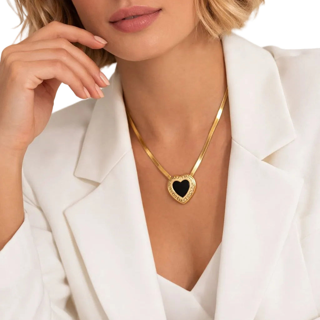 Black Gold Heart Pendant Necklace