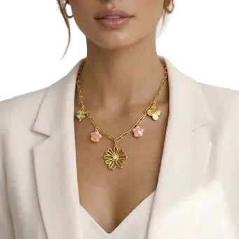 Dainty Botanical Charm Paperclip Necklace