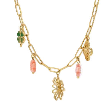 Dainty Botanical Charm Paperclip Necklace
