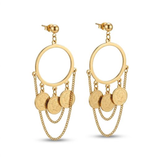 Vintage-Style Coin & Chain Dangle Earrings