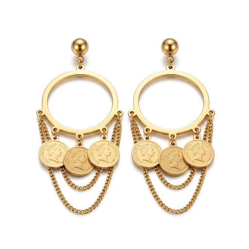 Vintage-Style Coin & Chain Dangle Earrings
