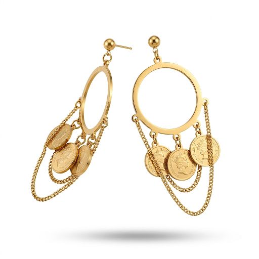 Vintage-Style Coin & Chain Dangle Earrings