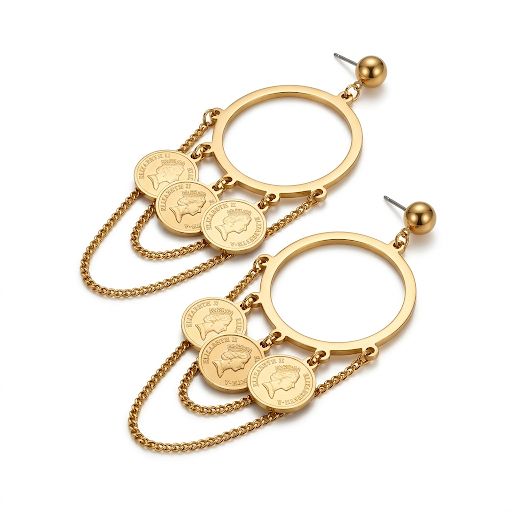 Vintage-Style Coin & Chain Dangle Earrings