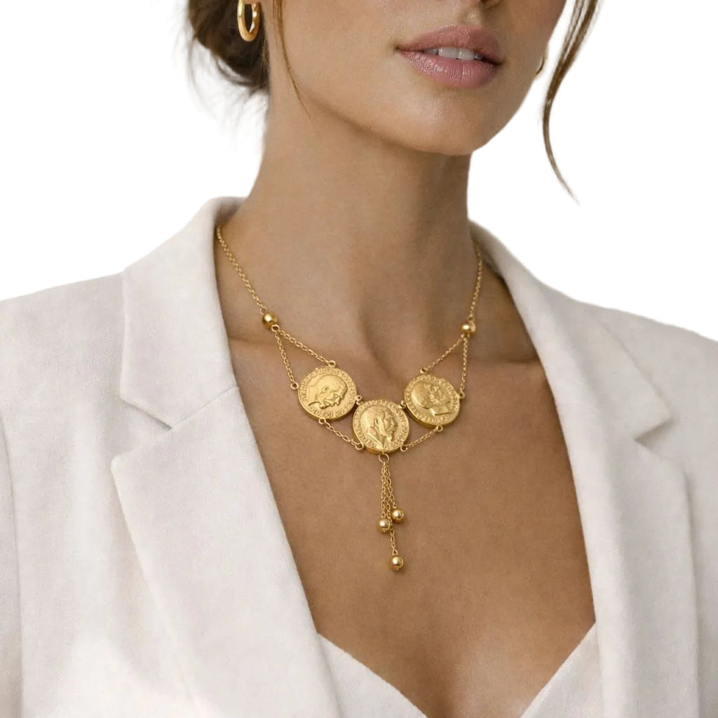 Vintage Triple Coin Medallion Necklace