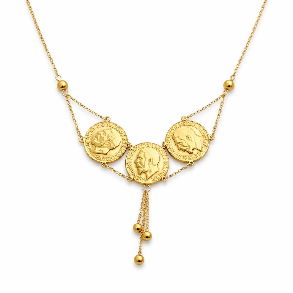Vintage Triple Coin Medallion Necklace