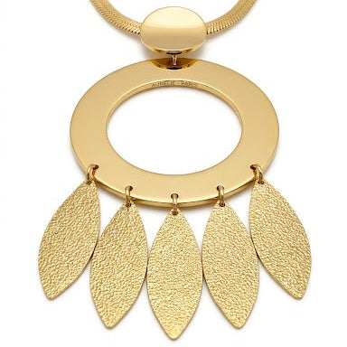 Circular Necklace with Five Textured Leaf Charms
