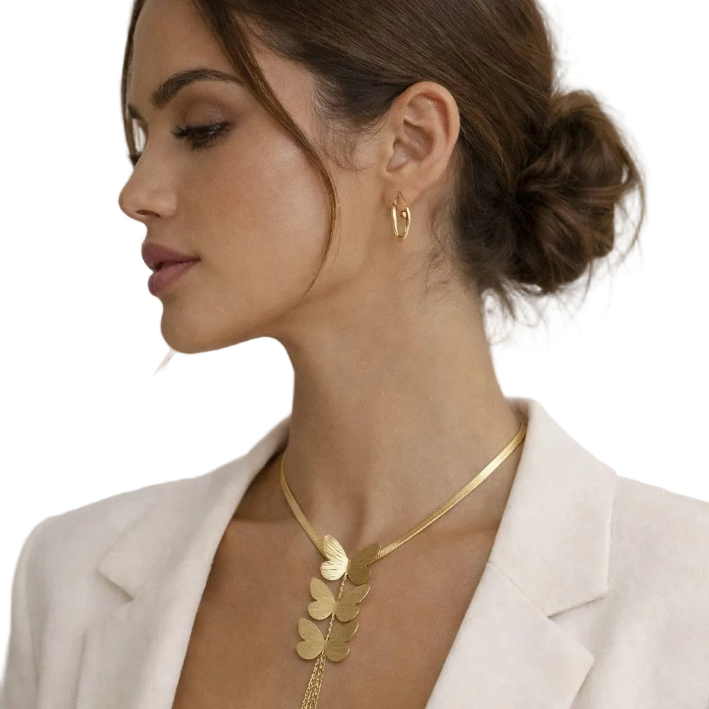 Triple Butterfly Snake Chain Necklace