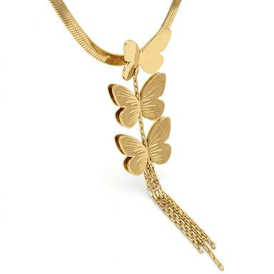 Triple Butterfly Snake Chain Necklace