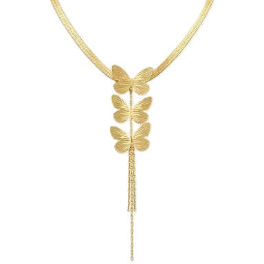 Triple Butterfly Snake Chain Necklace