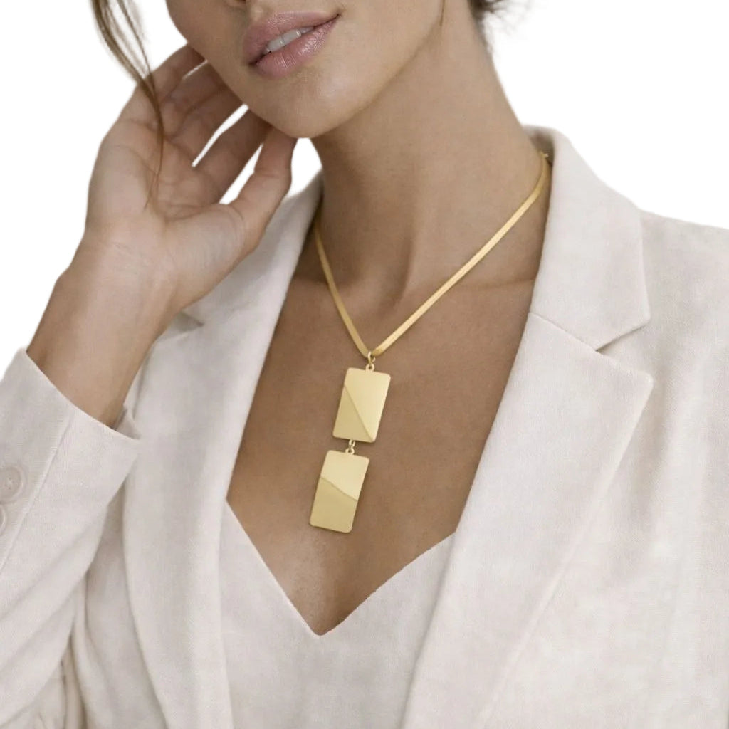Snake Chain Necklace with Tiered Rectangular
