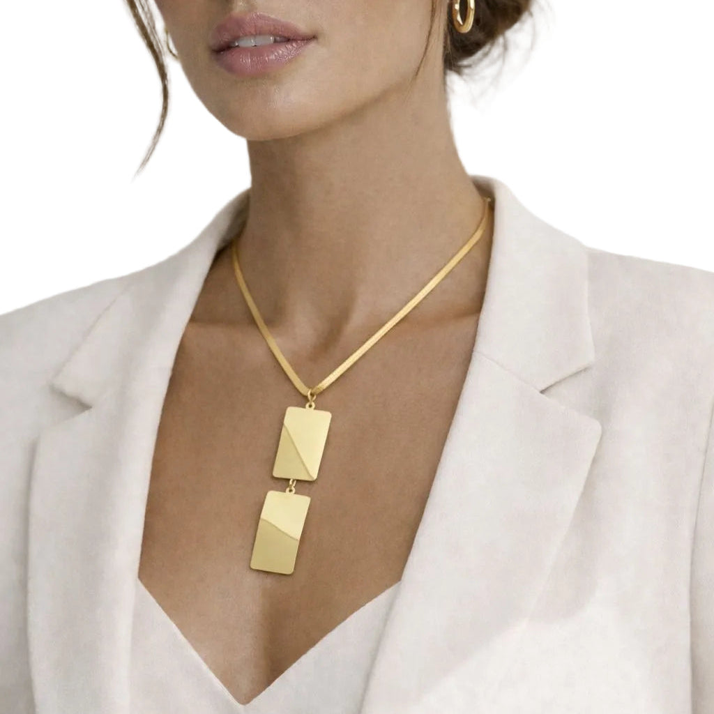 Snake Chain Necklace with Tiered Rectangular