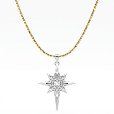North Star Silver Pendant x Golden Chain