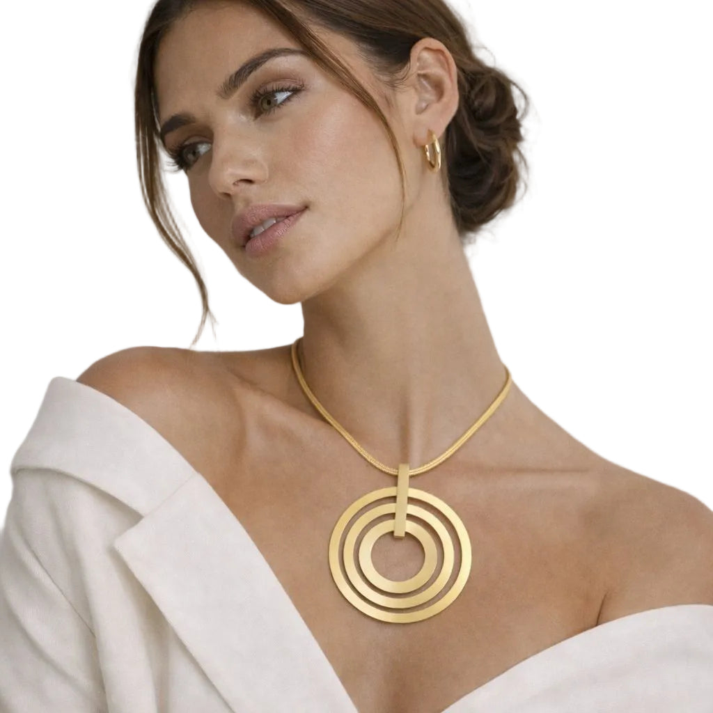 Triple Concentric Ring Pendant Necklace
