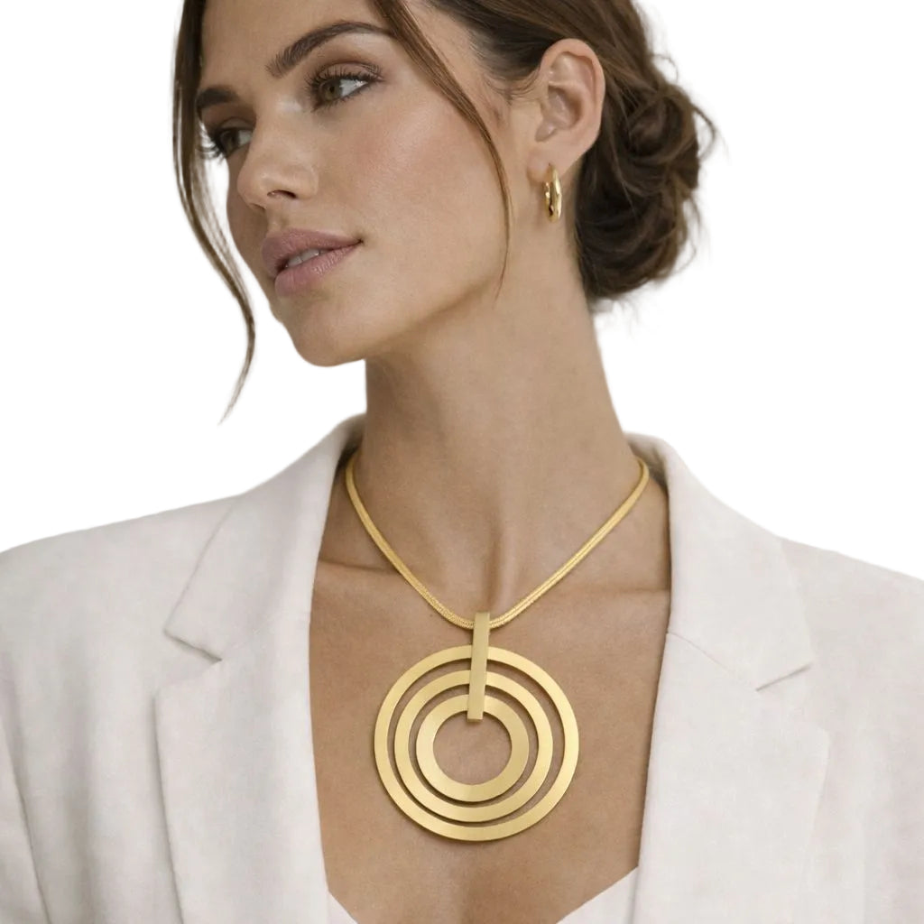 Triple Concentric Ring Pendant Necklace