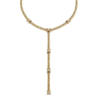 Pave X-Accent Curb Link Y-Necklace