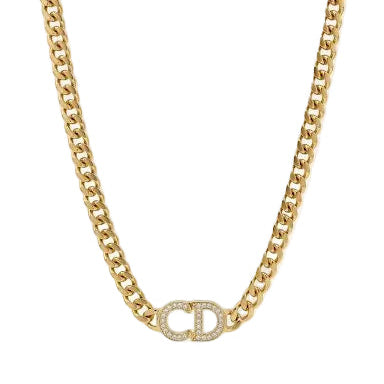 Gold Iced CD Logo Curb Chain Necklace