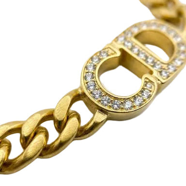 Gold Iced CD Logo Curb Chain Necklace