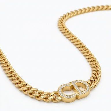 Gold Iced CD Logo Curb Chain Necklace
