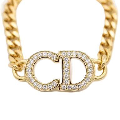 Gold Iced CD Logo Curb Chain Necklace