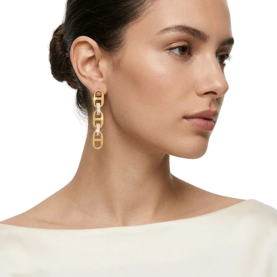Gold Pavé Link Dangle Earrings