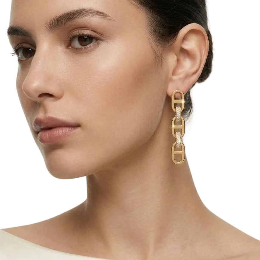 Gold Pavé Link Dangle Earrings