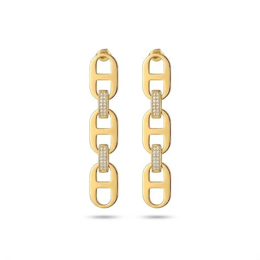 Gold Pavé Link Dangle Earrings