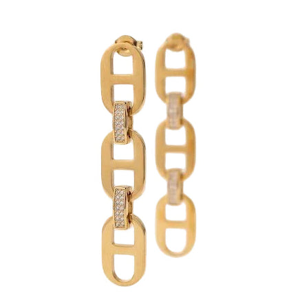 Gold Pavé Link Dangle Earrings
