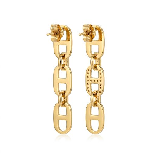 Gold Pavé Link Dangle Earrings