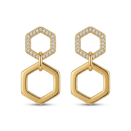 Double Hexagon Geometric Drop Earrings