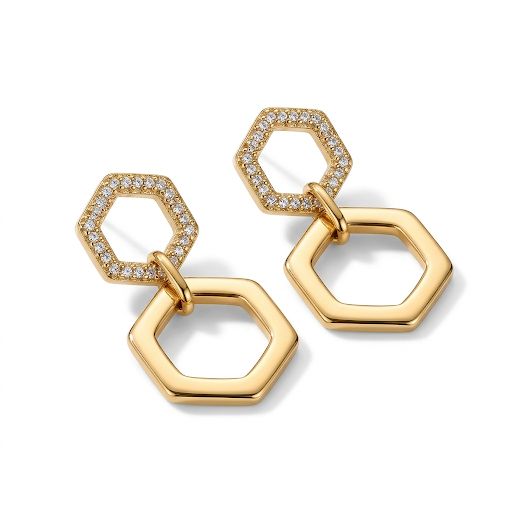 Double Hexagon Geometric Drop Earrings