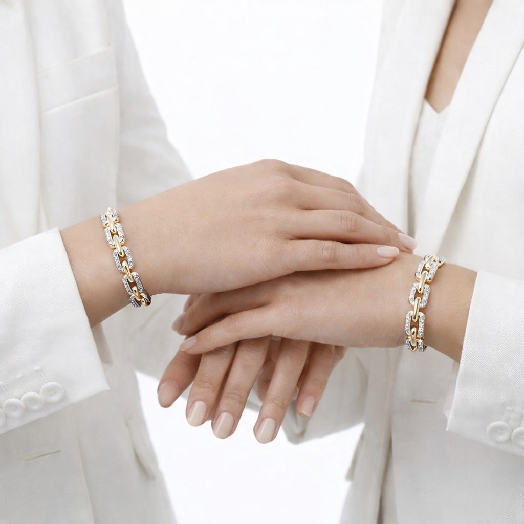 Sophisticated Mixed-Metal Pave Link Bangle