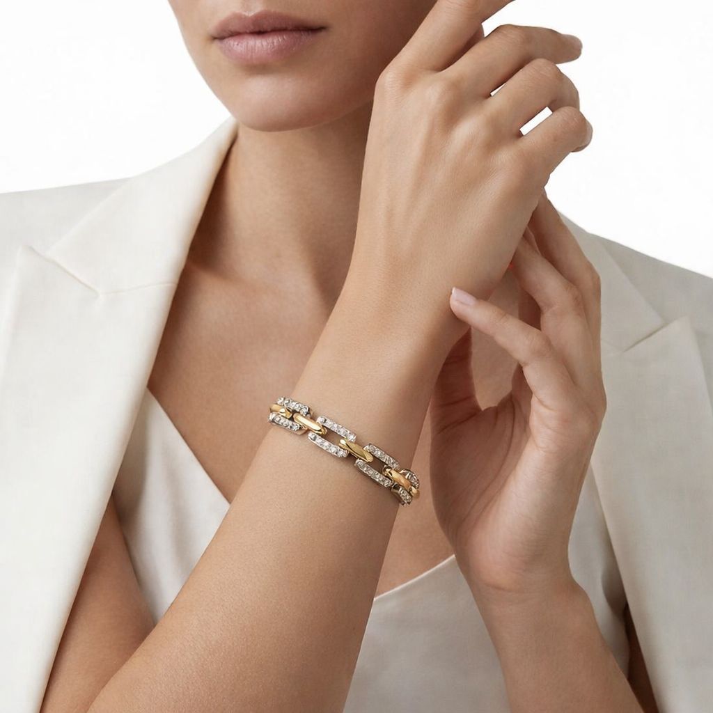 Sophisticated Mixed-Metal Pave Link Bangle