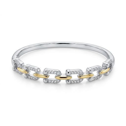 Sophisticated Mixed-Metal Pave Link Bangle