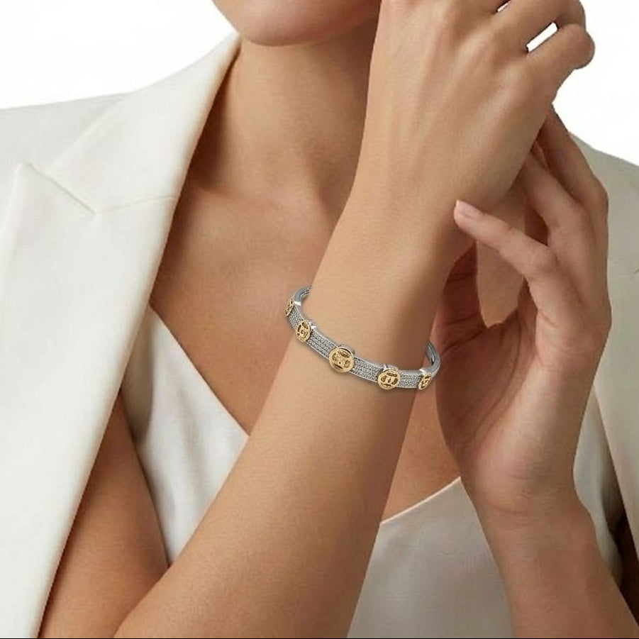 Elegant Two-Tone Medallion Bangle