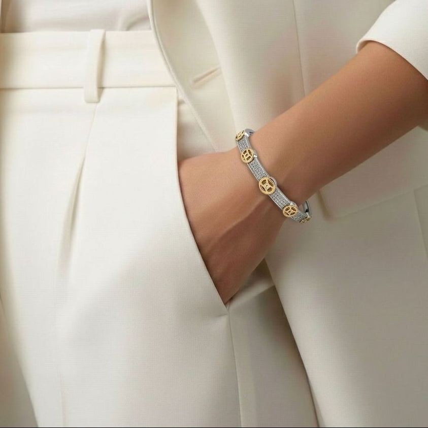 Elegant Two-Tone Medallion Bangle